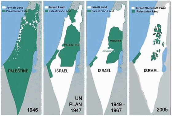 Vermeintliche israelische Expansionsgelüste: von »Antizionisten« oft und gern herangezogene Kartenserie Vermeintliche israelische Expansionsgelüste: von »Antizionisten« oft und gern herangezogene Kartenserie
